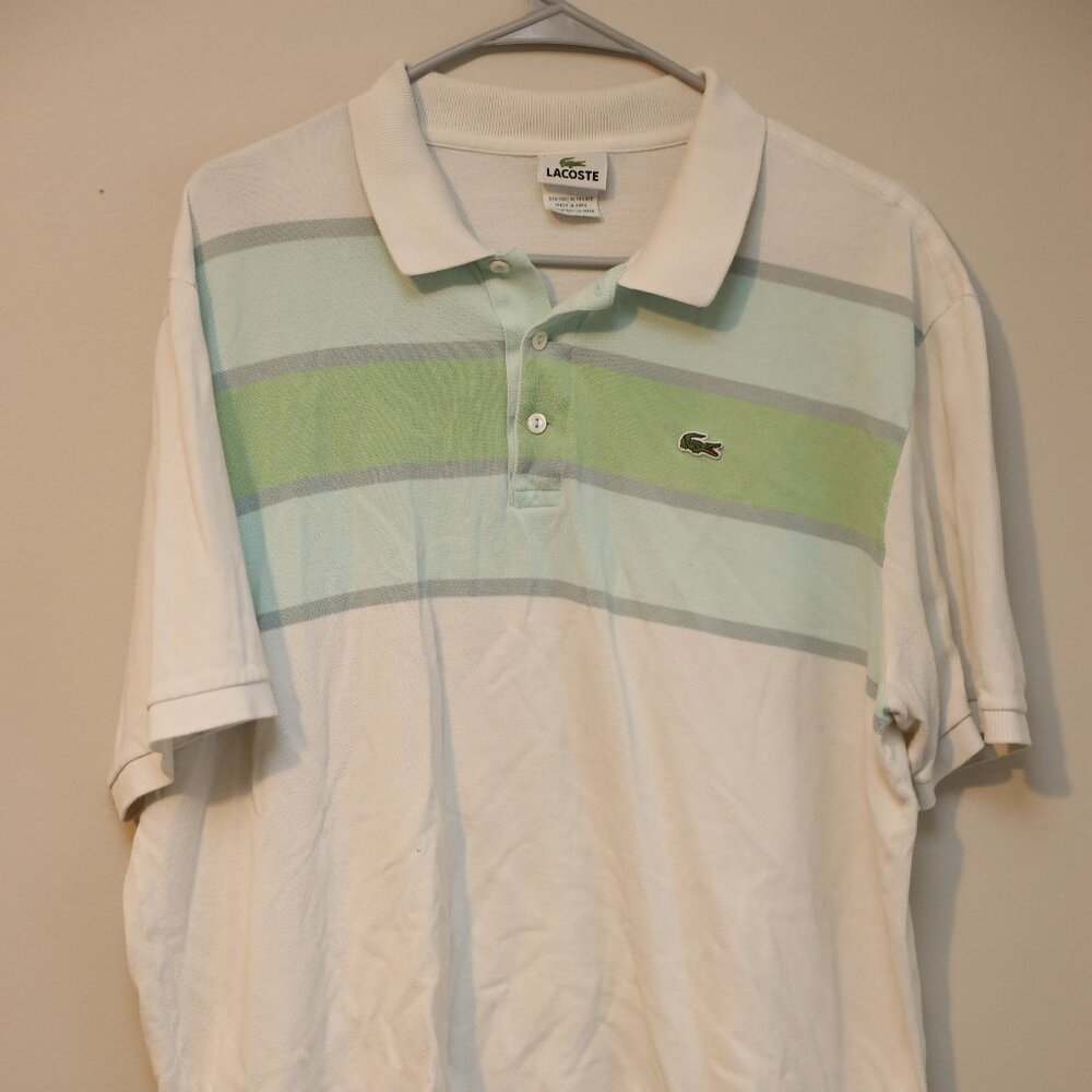 Lacoste White/Lime Green Polo Mens, Size 7